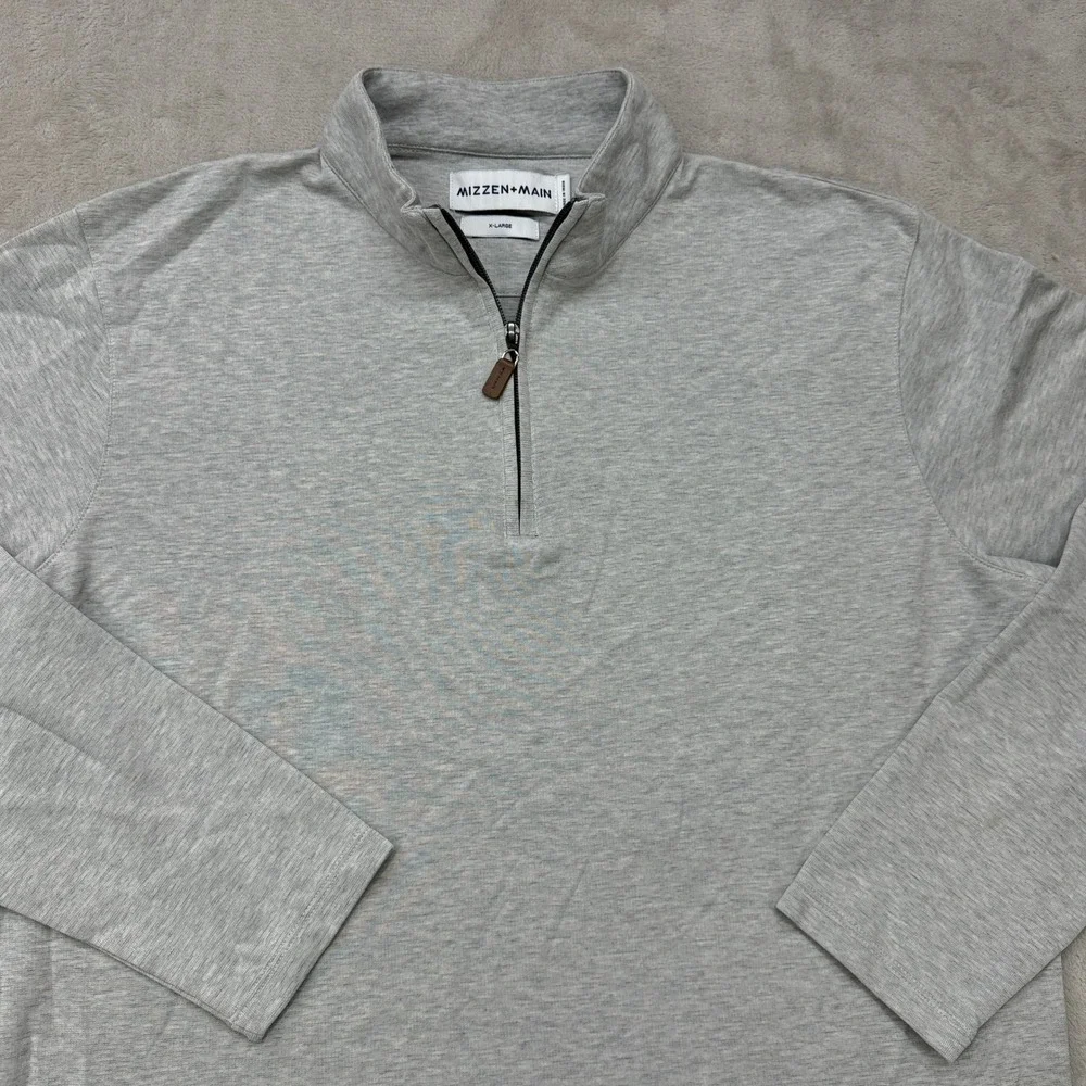 Mizzen+Main Quarter Zip Pullover Mens XL Grey Heathered Mock Neck Stretch Light